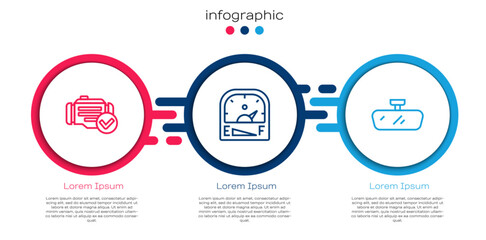 Set line Check engine, Motor gas gauge and Car mirror. Business infographic template. Vector
