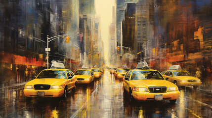 Obraz premium New York Yellow Cab Street Scene