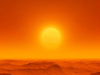 Foto auf Acrylglas Backstein Red hot orange sunset, heatwave red planet. Generative Ai. 