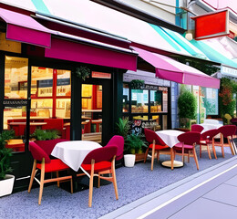 Hand painted photo realistic street cafe