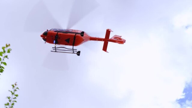 modern ambulance helicopter takes off from the helipad, Air medical services, Rapid Response Vehicles, intensive care on board, transportation to hospital, Frankfurt, Germany - September 2022
