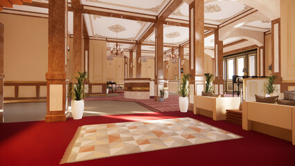 Classic Beauty: A Stunning Red and Cream Interior Design for Hotel Lobby