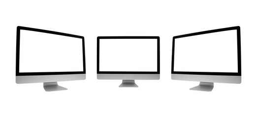 Computer monitors with blank white screen Isolated on transparent background