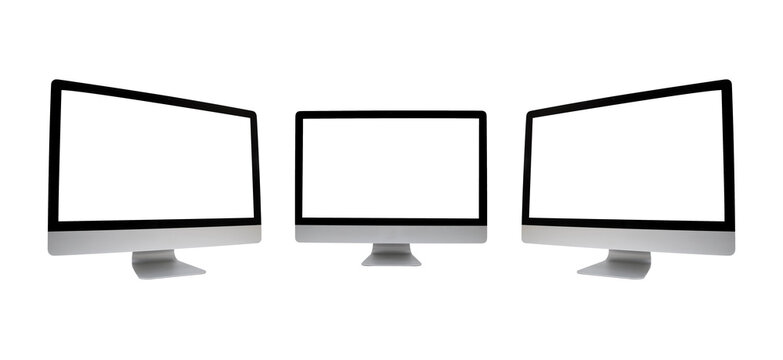 Computer monitors with blank white screen Isolated on transparent background
