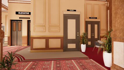 Classic Beauty: A Stunning Red and Cream Interior Design for Hotel Lobby