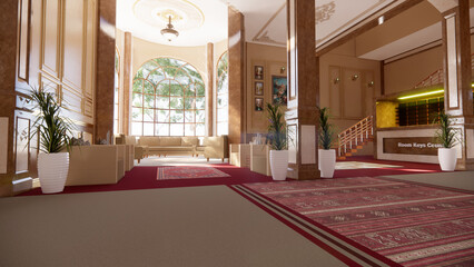 Classic Beauty: A Stunning Red and Cream Interior Design for Hotel Lobby