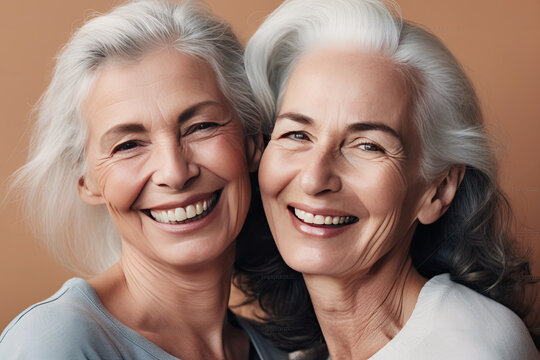 two happy senior woman