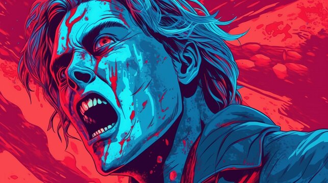 Portrait of a horror movie protagonist fighting for survival in a slasher film. Fantasy concept , Illustration painting. 