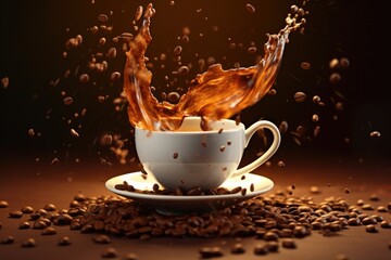 Artistic Aroma: Coffee Beans Dancing in Splendid Splashes. Generated by AI