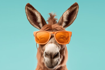 donkey with sunglasses, pastel color background, wall art