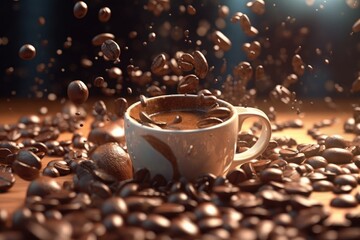 Coffee Bliss: Savoring the Aromatic Symphony of Splashing Beans. generated by AI