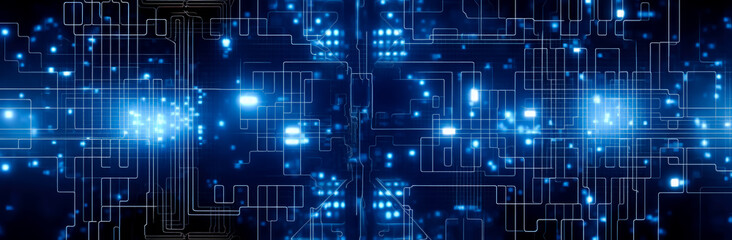 Obraz premium Blue dark technology background, in the style of simple, elegant compositions, light white and dark navy. Generative Ai. 