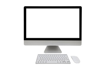 Desktop computer with wireless keyboard and mouse on transparent background - obrazy, fototapety, plakaty