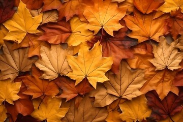 Naklejka na ściany i meble Autumn leaves natural background, generative ai