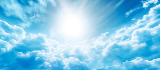 Naklejka na ściany i meble blue sky with bright sun shining, Sun rays in the clouds. Generative Ai.