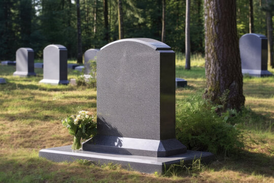 Blank granite tombstone in the cemetery. Generative AI