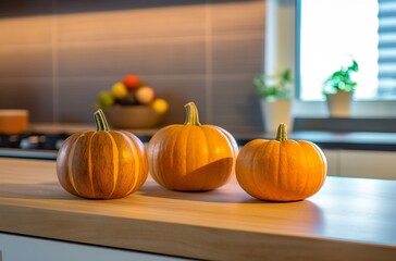 Pumpkins on kitchen table, generative ai