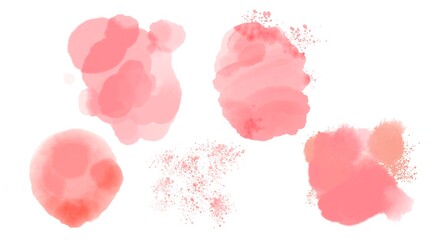 A set of watercolor colored spots. Peach water spots on a white background.