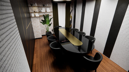 Blackout: A Modern Conference Room Design with Black Walls and Bold Accents