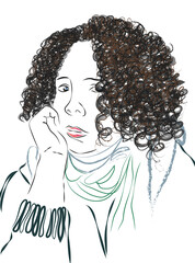 portrait of a woman, woman with curly hair