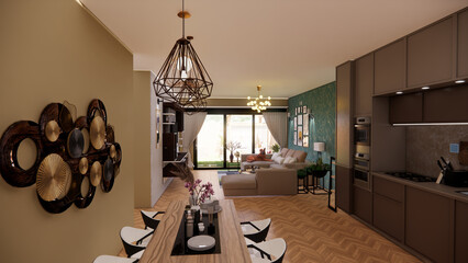 Smart Living: A Modern Open-Plan Living Area with a Functional Kitchen