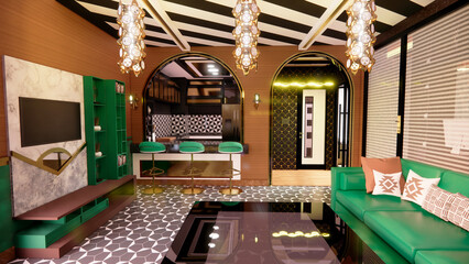 Smart Living: A Modern Open-Plan Living Area with a Functional Kitchen