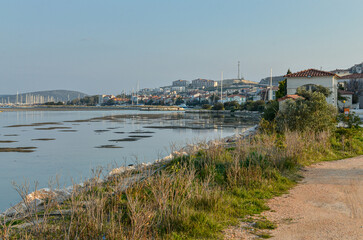 Fototapeta na wymiar Azmagi river and Alacati marina scenic view (Cesme, Izmir province, Turkiye)