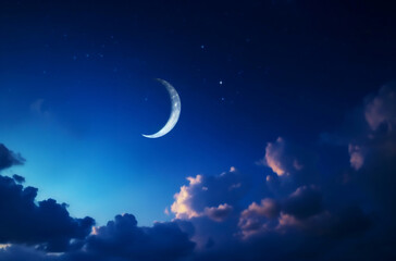 Fototapeta na wymiar night sky with crescent moon ramadan background