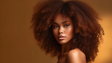 Beauty portrait of African American girl with afro hair. Illustration AI Generative