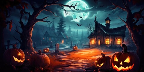 Spooky dark Halloween background. Illustration AI Generative
