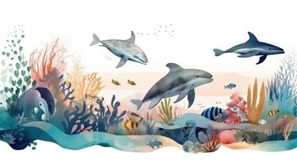World Oceans Day background. Illustration AI Generative.