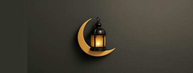 Golden black lantern with the crescent and moon  Illustration AI Generative.