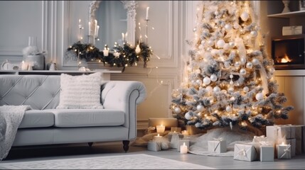 Christmas living room. Illustration AI Generative.