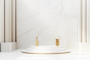 White Marble Countertop with Two Golden Rings Generative AI