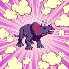 Pop art concept with triceratops for print and design. Vector illustration. © Server