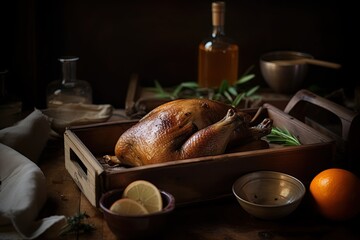 roasted duck on a table, created with AI, AI, generative AI