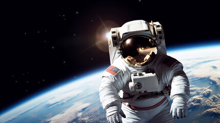 Astronaut floating in space, earth background