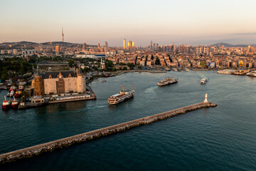 Kadikoy, Istanbul at summer sunset with cloudy sky. landscape panorama from Kadikoy region of Istanbul, Turkey