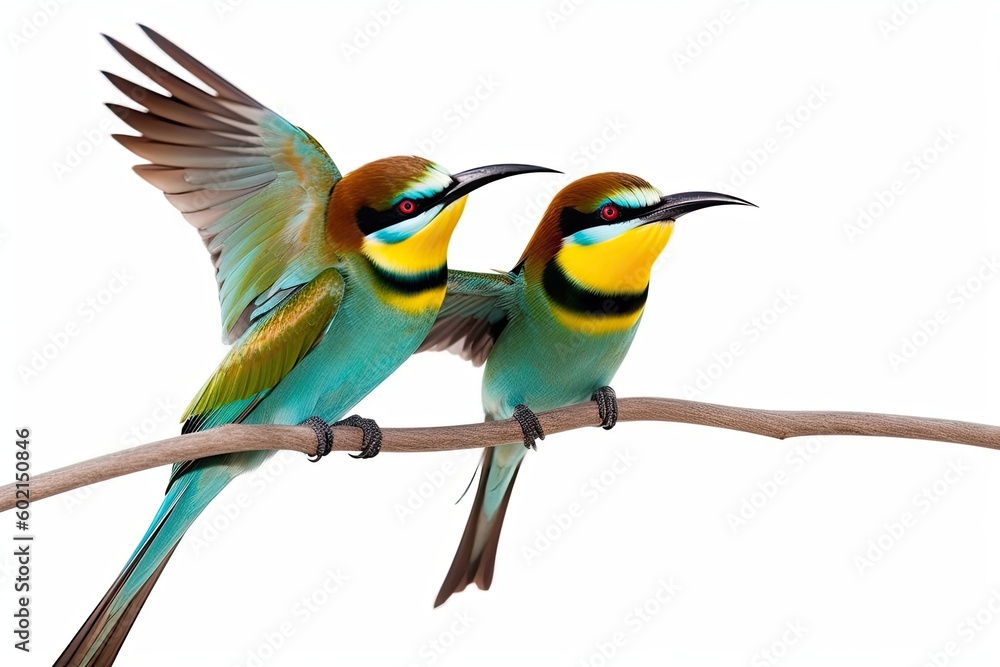 Poster two birds perched on a tree branch generative ai