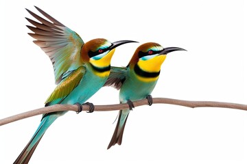 two birds perched on a tree branch Generative AI