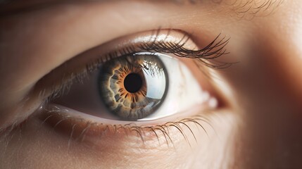 Fototapeta premium Detail close up macro shot of a human eyes good as a concept image. AI Generative technology.