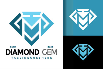 Letter M Diamond Gem Logo vector icon illustration
