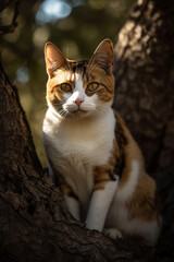 Obraz premium Calico cat climbing a tree scene 4d49c4a2-7389-471f-827