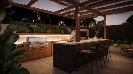 Fototapeta premium An outdoor entertainment area with a built-in barbecue