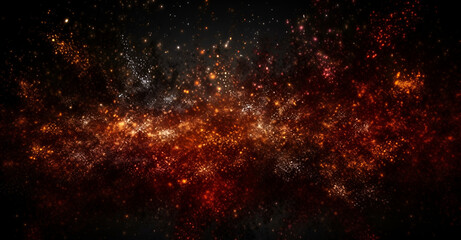 Fototapeta na wymiar Black dark orange red brown shiny glitter abstract background with space. Twinkling glow stars effect. Fantastic, fantasy. Like outer space, night sky, universe. Rusty, rough surface, grain