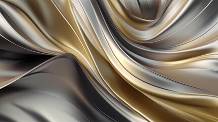 Abstract Background with 3D Wave Bright Gold and silver