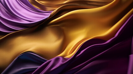 Abstract Background with 3D Wave Bright Gold and Purpl e