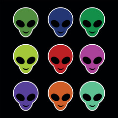 colorful alien smile head with black background for editing