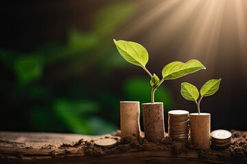 Saving concept, growing plant, jar with coins, money - generative ai