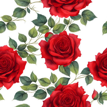 Red roses watercolor illustration seamless pattern generated Ai